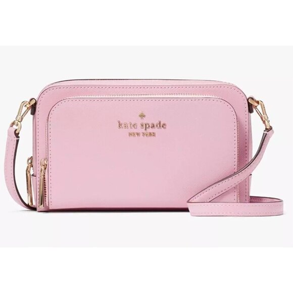S Kate Spade Dual Zip Around Crossbody Quartz Pink Leather WLR00410 NWT $259 - Picture 1 of 6